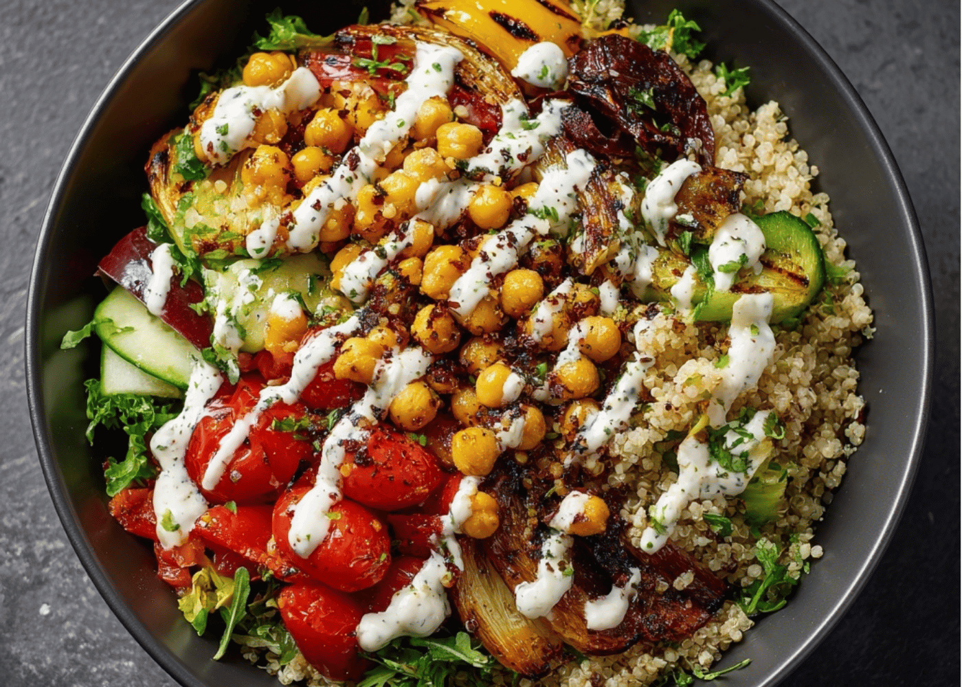 Quinoa, Chickpea and Grilled Vegetable Salad | High-Protein Mediterranean Bowl with Kiwored Boost
